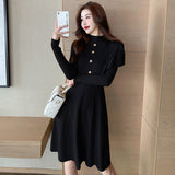 Women Maxi Dress Autumn Winter Retro Long Knitted Dress