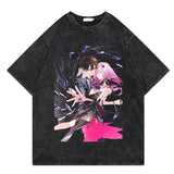 Washed retro T-shirt cartoon print casual cotton summer short sleeves