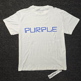 Purple Brand T Shirts Casual Short Sleeve Loose round Collar, Blue Letter White T-shirt