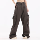 Men Sweatpants Cargo Straight-Leg Trousers Men's Zipper Pocket Loose Wide Leg Pants