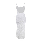 Women Dresses Summer Slim Fit Long Dress Sexy Flocking Suspenders Dress