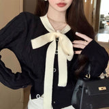 Women Knitwear Autumn and Winter Bow Twist O-neck Short Sweaters Cardigan