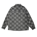 Men Jacket Coat Chessboard Plaid Long-Sleeve T-shirt Spring and Autumn Loose Shirt Coat