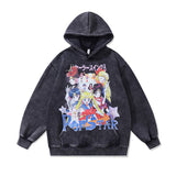 Men Hoodie Autumn and Winter Cartoon Print Distressed Couple Hooded Sweater