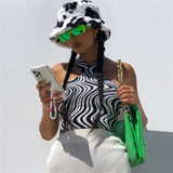 Women Knit Top Zebra Pattern I-Shaped Knitted Vest Summer Strapless Sexy Short Top