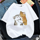 Kawaii Cat Women Print Funny T-shirt Girl Animal Y2K Fashion