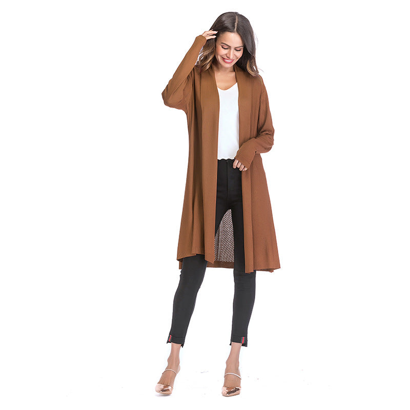 Women Knitted Sweater Autumn Knitted Fine Yarn Solid Color Long Sleeve Tulle Coat