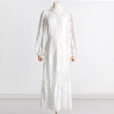 Women Dresses Spring Dress Stand-Collar Hollow-out Dress (Qymy0409)
