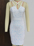 Women's Evening Gown Sexy Strap Backless Sequins Dress Evening Dress