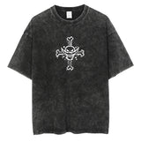 Men Fashion Streetwear Washed Black T-Shirt Harajuku Japanes