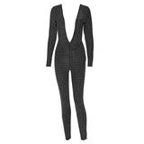 Women Jumpsuit Summer Shiny V-neck Long Sleeve Sexy Backless Jumpsuit
