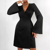 Women Dress Sexy V-neck Flare Sleeve Dress