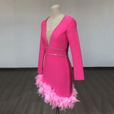 Women's Evening Dress Bandage One-Piece Dress Long Sleeve Short Dress