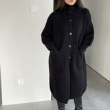Women Cardigan Sweater Autumn Turtleneck Sweater Long Cardigan Coat Loose Button Woolen Skirt A2215