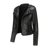 Red Leather Jacket Spring and Autumn Leather Women's Rivet Coat Zipper Leather Jacket