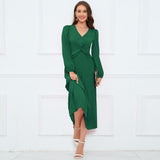 Women Date Dress Sexy V-neck Dress Long Skirt