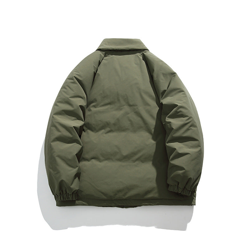 Unisex Winter Cotton Coat Lapel down Jacket Retro Loose Velvet down Jacket