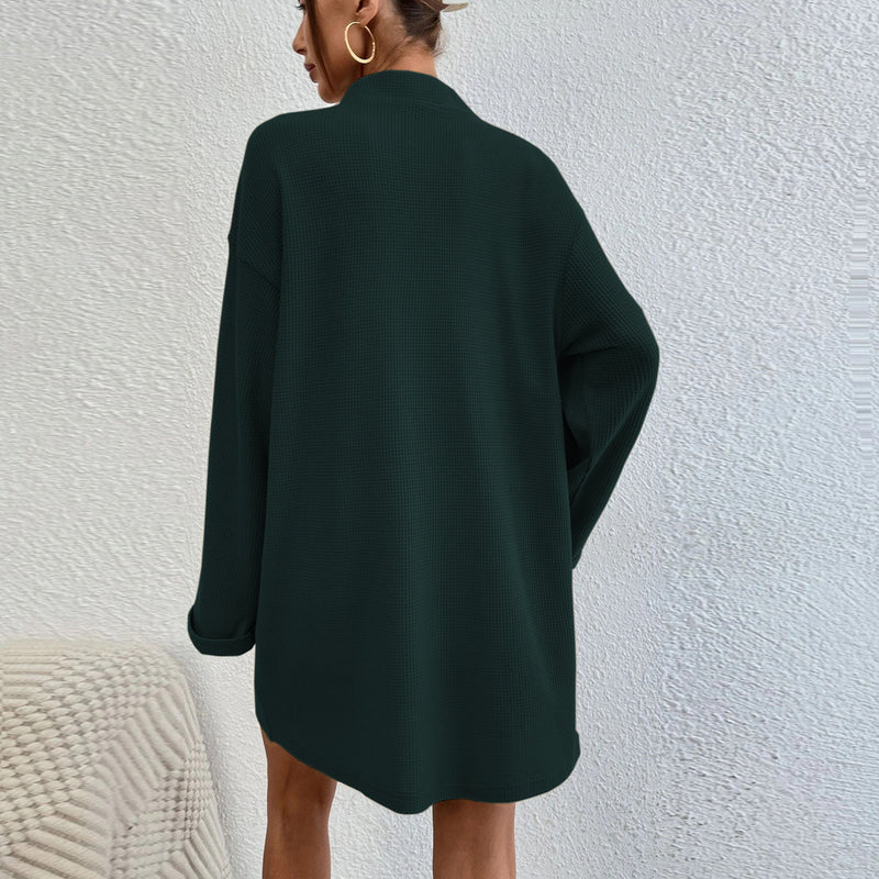 Women Dress Loose Casual Sexy V-neck Pocket Long Sleeve Dress Mini Dress