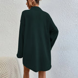 Women Dress Loose Casual Sexy V-neck Pocket Long Sleeve Dress Mini Dress