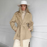 Women Trench Coat Retro Khaki Woolen Suit Collar Trench Coat Coat Casual Loose