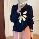 Women Knitted Pullover Autumn Winter Retro round Neck Sweater