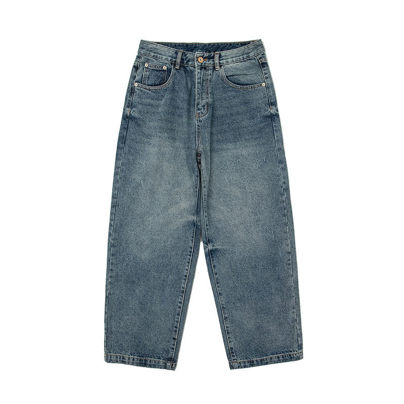 Men Jeans Blue Jeans Retro Loose Straight-Leg Denim Trousers
