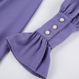Women Dress Elegant Lantern Sleeve Chiffon Dress