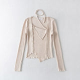 Women Sweater Knitwear Autumn Lace-up Irregular Bottoming Shirt Long Sleeve T-shirt