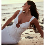 Women Dresses Spring and Summer Sexy V-neck Backless Slit Slim Fit Dress