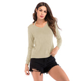 Women Knitted Sweater Blue Long Sleeved Skinny Knitted Top