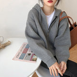 Women Knitted Cardigan Zipper Hooded Sweatshirt Casual Sweater Women's Loose Sweater Coat