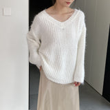 Women Winter Knitted Sweater V-neck Loose Top 1t8846