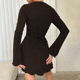 Women Dresses Winter Slim Back Strap U Neck Sexy Dress