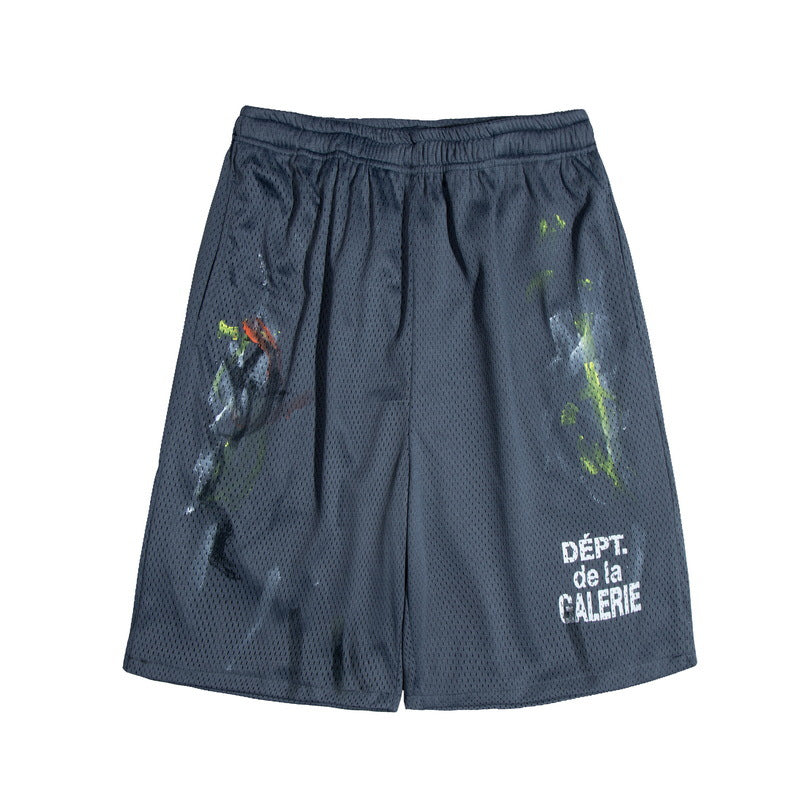 Gallery Dept Men Shorts European and American Street Trendy Gallery Dept Summer New Web Pants Splash Paint Leisure Sports Five-Point Beach Shorts Straight
