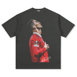 Mens Vintage Football T-Shirt Vintage Ronaldo Printed Short Sleeve T-Shirt Washed Loose