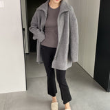 Women Cardigan Sweater Winter Zipper Coat Lapel Ins Long Sleeve Loose Sweater 1t8835