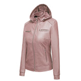 Red Leather Jacket Fleece-Lined Women's Leather Jacket Women's Hooded Autumn and Winter Short Coat Casual Women's Jacket