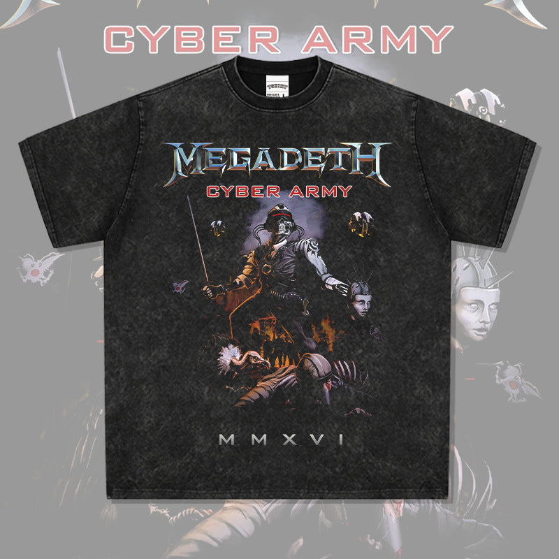Mens Vintage Rock Band T-Shirt Short Sleeve Rock Band MEGADETH Cyber Army CYBER ARMY2016