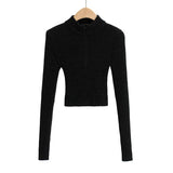 Women Sweater Knitwear Autumn Turtleneck Slim Sweater Women's Short Half Zipper Sexy Knitted Top
