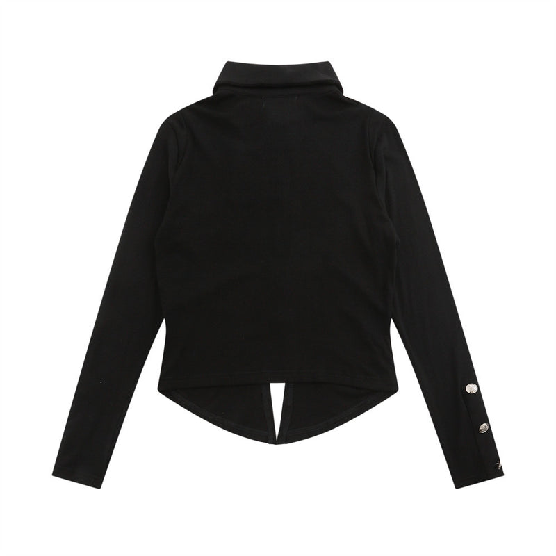 Women Jacket Metal Buckle Long Sleeve Thin Slim Fit Zipper Cardigan Outerwear