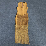 Women Evening Dress Tassel Dress V-neck Prom Evening Gown