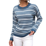 Women Knitted Sweater Amazon Independent Station Foreign Trade Wholesale 2023 Autumn New Cross-Border Fashion Women's Wear Long Sleeve Striped European and American Sweater