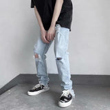 Men Jeans Ripped Jeans Men's Summer Loose Casual Pants Straight-Leg Pants