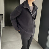 Women Cardigan Sweater Winter Zipper Coat Lapel Ins Long Sleeve Loose Sweater 1t8835
