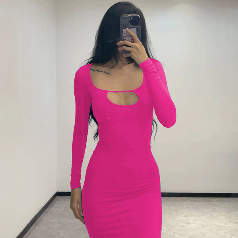 Women Dresses Winter Sexy Cutout Slim Long Sleeve Dress