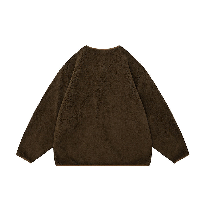 Unisex Winter Cotton Coat Autumn Polar Fleece Collarless Jacket Vintage Top