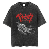 Men's Washed T Shirt, Berserk Anime T-shirt, Guts Skull Knig