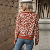 Women Knitted Sweater Autumn Long Sleeve Leopard-Print Sweater