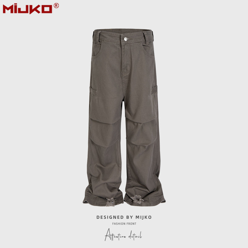 MIJKO Mens Vintage Pants Ripped Straight Jeans