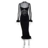 Women Dresses Spring Mesh Long Sleeve Dress